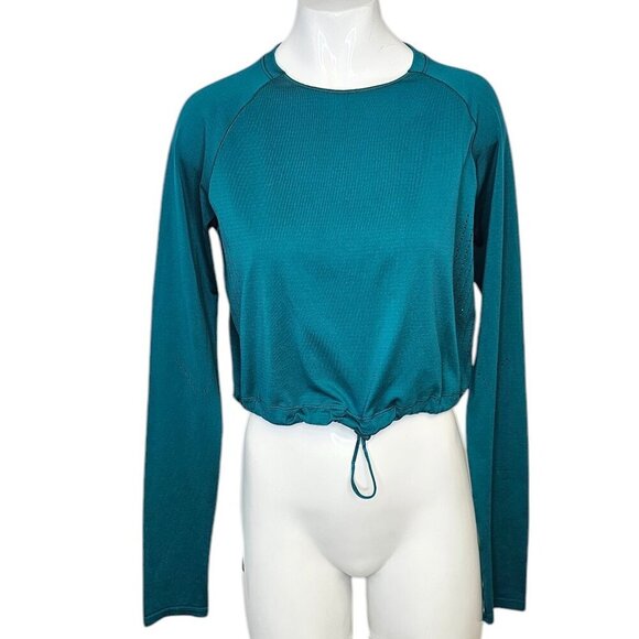 Gymshark Womens Long Sleeve Cinch Bottom Perforated Athletic Shirt, Teal, XS - Picture 1 of 7